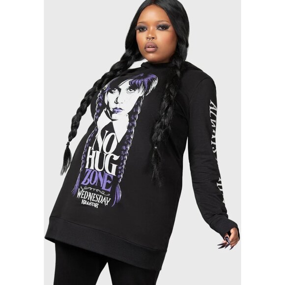 Killstar x Wednesday Collab Hoodie Plus Size 2XL 3XL No Hug Zone Addams Family - Picture 2 of 4